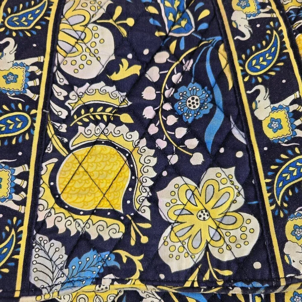 Vera Bradley Cotton Quilted Crossbody Shoulder Bag Floral Elephants Blue Yellow